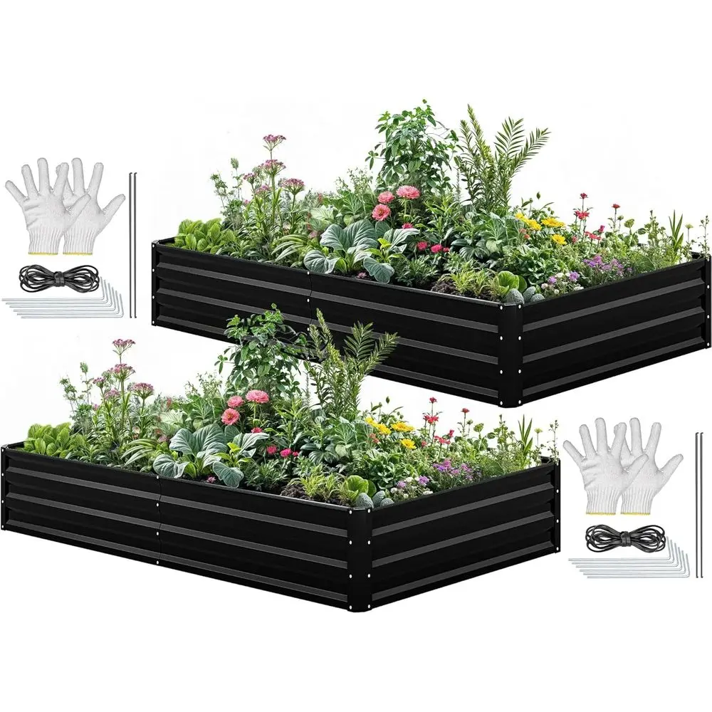 Garden Gloves - 96x48x12 Verzinkte stalen verhoogde moestuinbakset, grote