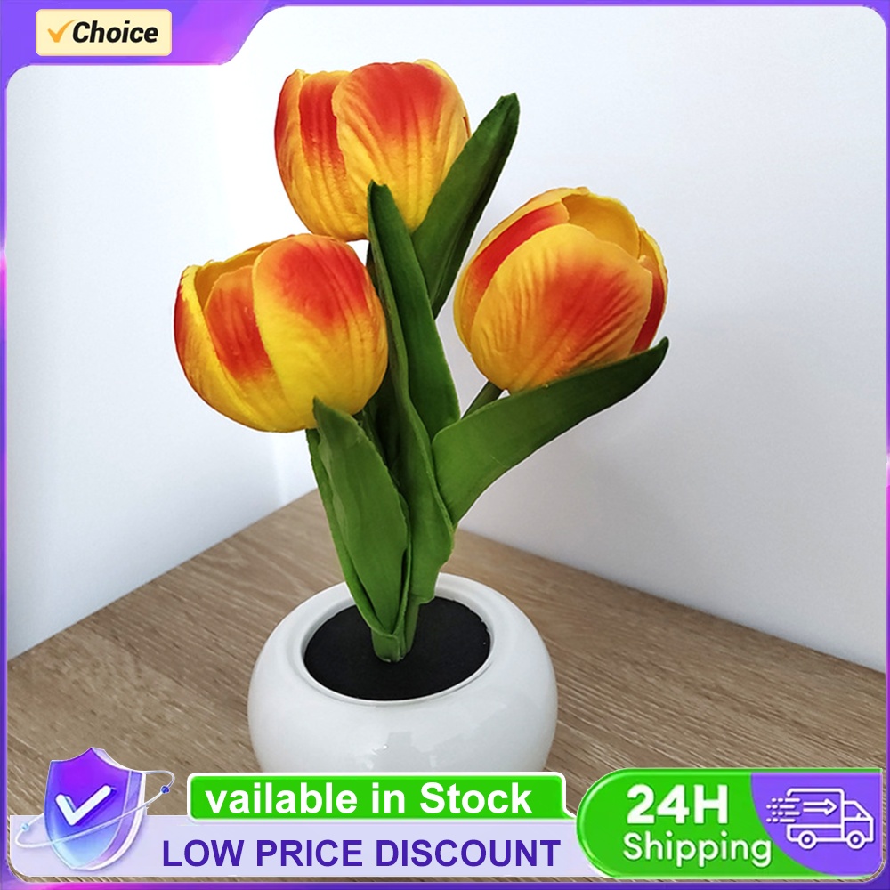 Plant Pot - 9x22cm Tulpentafellamp op batterijen, kunstlicht, romantisch